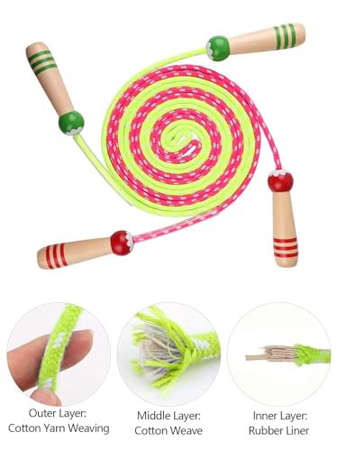 Jump Rope for Kids, Lorvain Adjustable Skipping Rope, Kids Jump Ropes with Wooden Handle for Girls Boys, Weighted Jumping Ropes for Fitness Workout Exercise Outdoor Fun Activity - color: Green&Red-2pcs