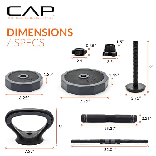 CAP Adjustable Weight Set, Multi-Use Adjustable Dumbbell Set for Home Gym Strength Training, Quick Change Free Weights System, Compact Workout Equipment, Multiple Weight Options - size: 45 lb Set