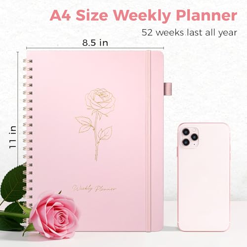 Oucaru Undated Weekly Planner, 8.5"x11", A4 Size To Do List Notebook with Goal & Habit Tracker Organizer, 52 Weekly Planner Notebook with Spiral Binding for Office Home School Supplies - size: A4-Pink, style: Weekly Planner