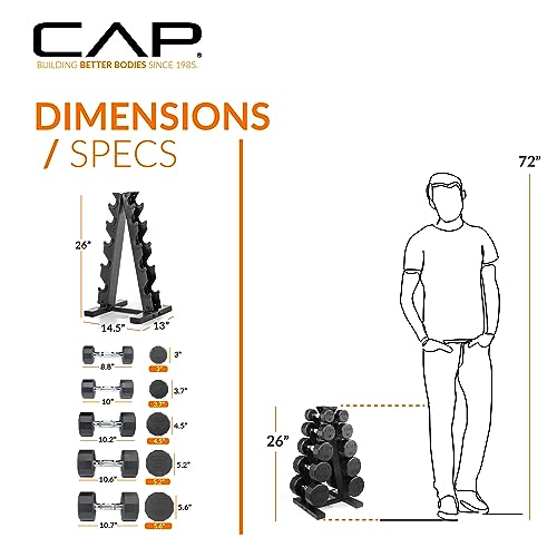 CAP Barbell 150 LB Coated Hex Dumbbell Weight Set with Vertical Rack | Multiple Options - color: Orange Rack, style: 12-Sided Chrome Handle