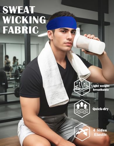 Headbands for Men & Women, Sweat Headband Non-Slip Sweatband Sports Running Cycling Yoga Basketball Workout Football Training - color: Royal Blue