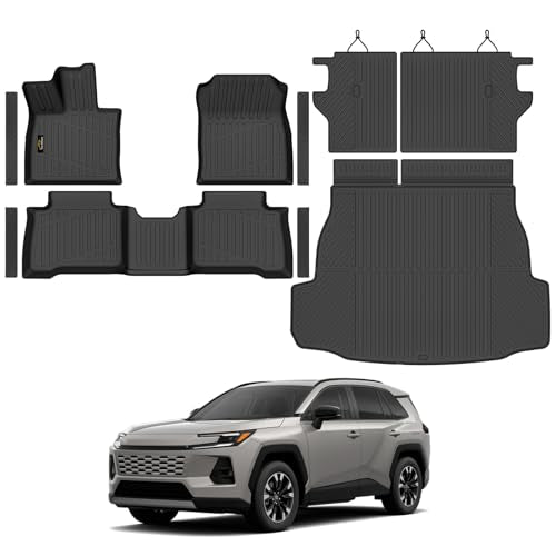 Floor Mats & Cargo Mat & Backrest Mat Custom for Toyota RAV4 Hybrid 2026 (Not for Cargo Area with Subwoofer) (Not for Phev), Door Sill Guards, All Weather TPE Floor Liners for RAV-4 2026 Accessories - size: For Toyota RAV4 Hybrid 2026