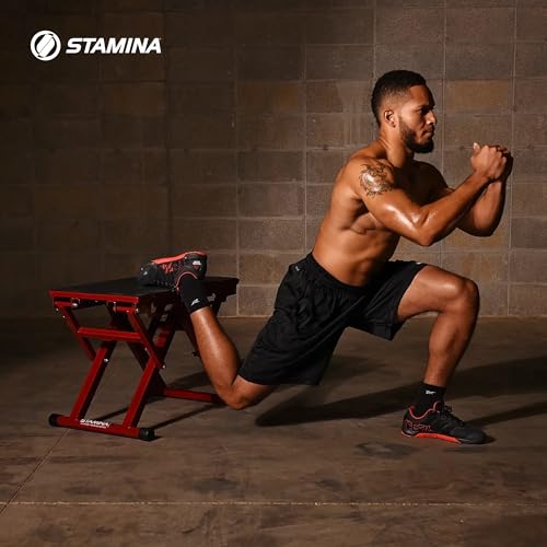 Stamina X 12" to 24" Adjustable Height Plyo Step Up Exercise Box For Home Workout with Access to Muuv, Non-Slip Surface and Workout Guide, Black/Red