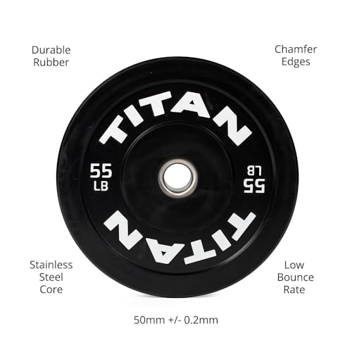 Titan Fitness Economy Series Black Olympic Bumper Plates, Durable Rubber Exterior with Steel Core, Weightlifting and Strength Training Weight Plate - size: 55 LB Single