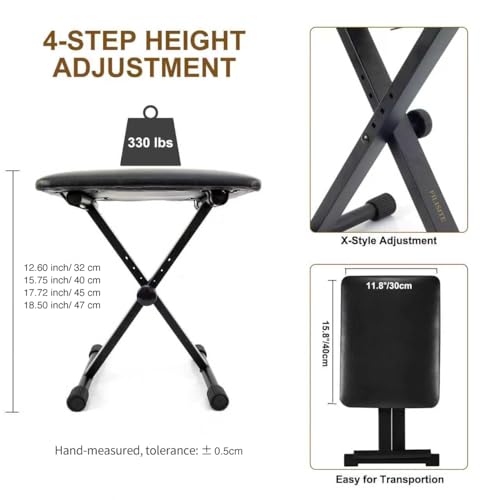 Keyboard Bench X-Style Height Adjustable Padded Cushion Foldable Stool Portable Seat Keyboard Chair for Keyboards Piano Guitar (White) - color: White