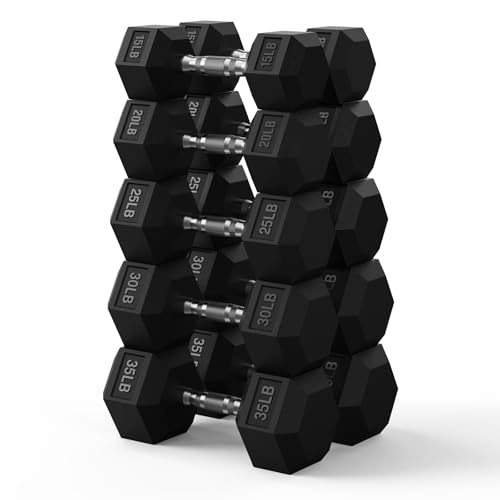 Hex Dumbbell Set 60-650lb, Weights Set Rubber Encased, Home Gym | PAPABABE Complete & Durable Cast Iron Core Odorless PVC Antiroll Hex Shape Ergonomic Chrome Handle Versatile Home Gym - size: 250 lb Set (Pair of 15, 20, 25, 30 35), style: Chrome Grip