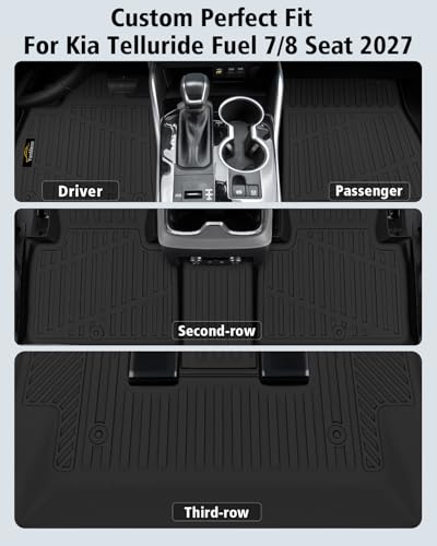 Floor Mats Custom for Kia Telluride 2027 Gas Only (Not for Hybrid) 7&8 Seater Trunk Mat with Backrest Mat All Weather TPE Full Set Liners Cargo Protector for Telluride 2027 Fuel Accessories, Black - size: For Kia Telluride 2027 Gas