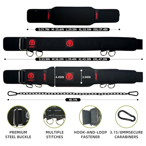 2-in-1 Weightlifting Belt & Dip Belt with Chain for Added Weight Training,Weightlifting, Squats, Deadlifts,Powerlifting for Men & Women - color: Black/Red, size: XX-Large