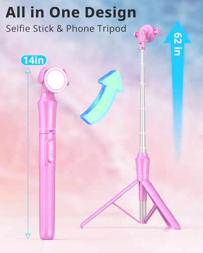 UBeesize 62'' Magnetic Selfie Stick Phone Tripod with Wireless Remote, Extendable Cell Phone Tripod Stand, Compatible with MagSafe, Cellphone Tripod for iPhone 17 16 15 14 13 12 Android Phones Pink - color: Pink, size: 62-in