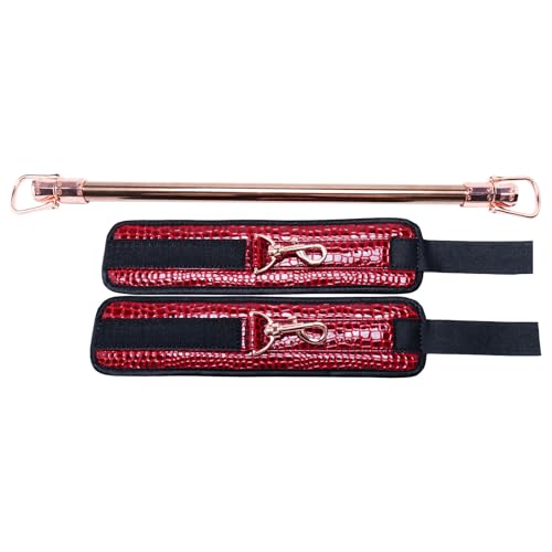 Spreader Bar Stainless Steel Vintage Black Bar with 2pcs Adjustable Straps,Sports Aid Training Fitness Gear Pilates Aid Kit, Home Restore Pilates Indoor Yoga Set - style: Fixed RoseGold+Red Crocodile Kit