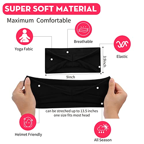 RITOPER Workout Wide Headbands for Women Non Slip, Super Soft Yoga Running Exercise Head Bands, Elastic Sweat Band Hair Bands for Women's Hair, Womens Solid Headband Hair Wrap - color: momao-quanhei-6