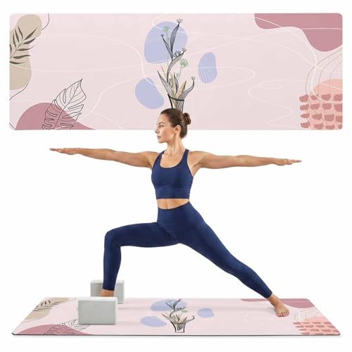 Yoga Mat Brown Black Non Slip Exercise Mat with Carrying Strap and Storage Bag Boho Style Fitness Mat for Yoga, Pilates, Stretching and Floor Workouts - color: Light Pink, size: 72x32in