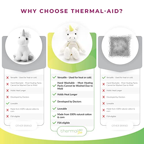 Thermal-Aid® (Juno The Unicorn) – Washable Heating Pad & Ice Pack – Plush Hot/Cold Pack with Natural Corn Filling – Reusable Comfort - size: Zoo Unicorn