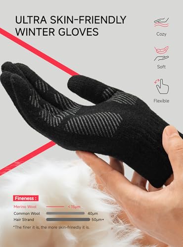 TRENDOUX Merino Wool Winter Gloves: Touch Screen Knitted Gloves Warm Thin Non-slip Glove for Men Women Driving Running Gift - color: Black, size: Medium