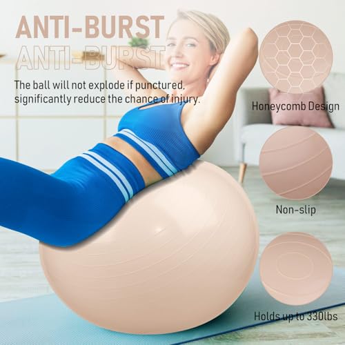 Leyndo 4 Pcs 26 Inch Yoga Exercise Ball Pilates Pregnancy Birthing Fitness Ball with Quick Pump Anti Burst for Improved Posture, Balance, Yoga, Pilates, Training - color: Nude