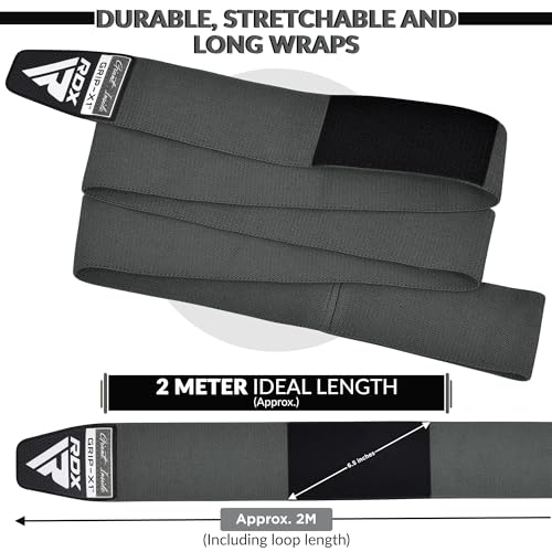 RDX Knee Wraps for Weightlifting, 78” Elasticated Straps Power Lifting Leg Press Support Gym Fitness Squats Workout Men Women - color: Grey