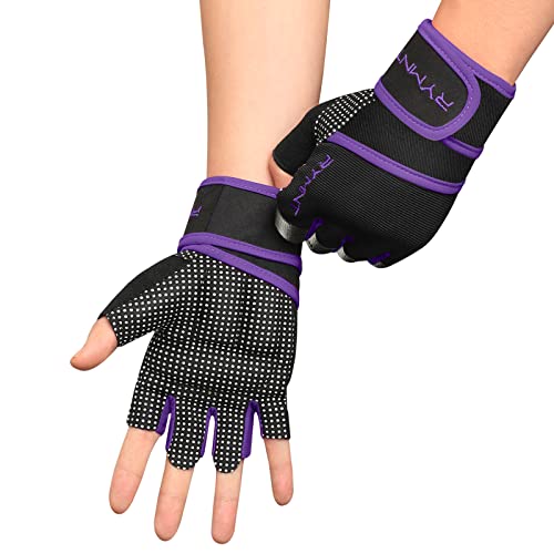 Workout Gloves with Wrist Wrap Support, Weight Lifting Gloves with Full Palm Protection & Extra Grip for Men Women Gym Exercise, Fitness, Weightlifting, Pull ups - color: Purple, size: Small