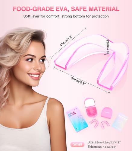 Anti Grinding Guard, Small Mouth Guard for Women, 4 Pack Moldable Teeth Guard at Night Sleep Ventilated Teeth Grinding Guard Box with 5X Magnifying Mirror - size: Small (4 Pack)