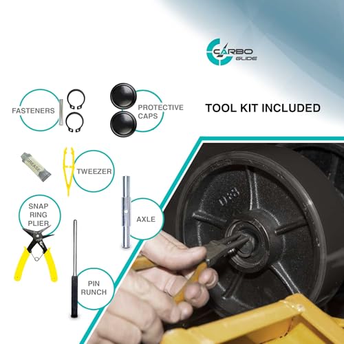 Pallet Jack/Truck Steering Wheels Set with Axle, Fasteners and Protective Caps (4 pcs) 7" x 2" with Bearings ID 20mm Poly Tread BLACK