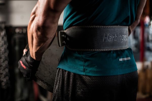 Harbinger Padded Leather Contoured Weightlifting Belt - 4" or 6” Width - Interior Suede Lining & Foam Cushioning - Heavy-Duty Dual Prong Steel Roller Buckle - for Lifting Support - size: X-Large, style: 4 Inch