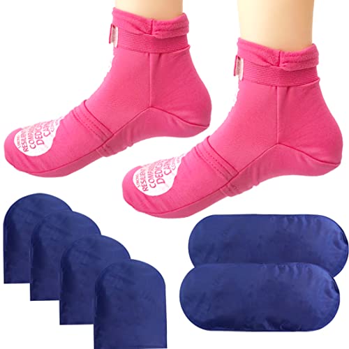 Reusable Cold Therapy Socks, Gel Ice Pack for Feet Heels Injuries Swelling, Hot and Cold Therapy Socks for Plantar Fasciitis Neuropathy Chemotherapy Pain Relief for Foot Ankle (Pink) - color: Pink