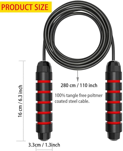 MRX BOXING & FITNESS Speed Jump Rope for Men, Women & Kids Tangle-Free Adjustable Steel Cable with Smooth Ball Bearings, and Comfortable Foam Handles for Full-Body Workouts - color: Red
