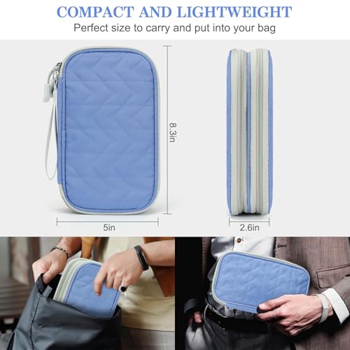 FYY Electronic Organizer, Travel Tech Pouch Bag, Medium, Blue Quilted | Wrist Strap, Waterproof, Double Layers Portable Electronics Travel Carrying Case for Cord, Charger, Daily Business Trips Use - color: Blue Quilted, size: Medium