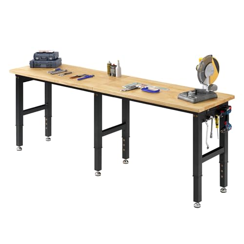 SPECRAFT 72" Adjustable Heavy Duty Workbench with 4 AC Outlet and 2 USB Ports Power Outlets, 6000 Lbs Capacity, Rubber Wood Top for Garage, Workshop, Office - color: Black, size: Standard/72"x24"