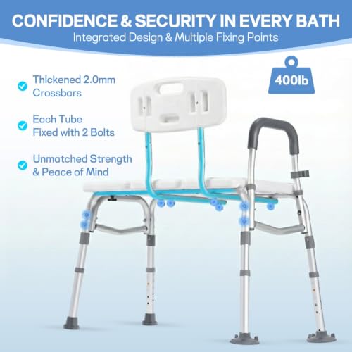 TABEKE Tub Transfer Bench for Bathtub, Tool Free Assembly Shower Chair with Backrest & Armrest, Height Adjustable Shower Bench, Shower Seat for Elderly and Disabled