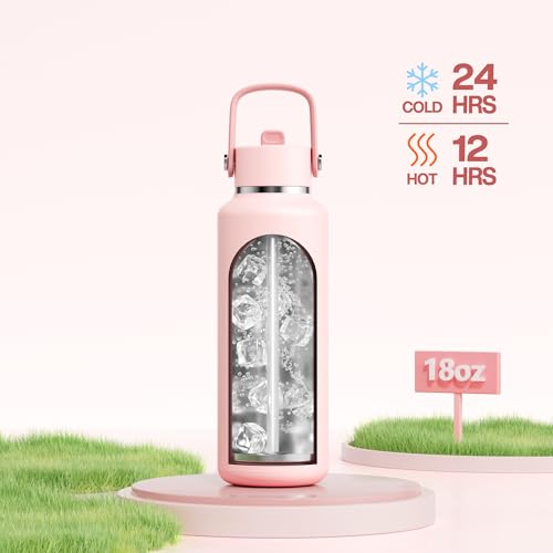 POWCAN 18 oz Water Bottle Insulated: Leakproof, Cold for 24H, CupHodler Friendly, Lid with Straw and Handle, Lightweight, Stainless Steel Water Bottle Kids for Camping, Gift for Girls (Cotton Candy) - color: Cotton Candy, size: 18 Ounces
