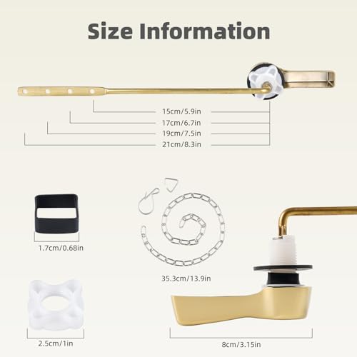Universal Metal Shiny Gold Toilet Handle Replacement, Brass/Front Mount | Toilet Flush Handle Lever with Adjustable Stainless Steel Chain, Compatible with Kohler, American Standard, TOTO, Mansfield - color: Polished Gold, style: Front Mount Design