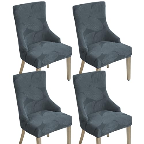 Jacquard Wingback Dining Chair Covers Stretch Wing Back Side Chair Slipcover Accent Chair Cover Slipcover with Arm Chair Protector Cover for Dining Living Room (Dark Grey, 4PCS) - color: B- Dark Grey, size: 4 PCS