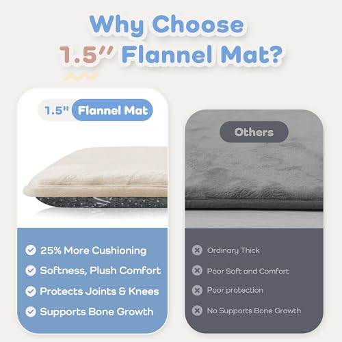 1.5" Thick Baby Play Mat for Floor, 39x59 Playpen Mat, Pro Soft Flannel Foam Mats Toddler Infant Kids Crawling for Nursery Rug Playroom Living Room Waterproof Easy Care Non-Slip (Beige) - color: Beige, size: 39"x59"x1.5"