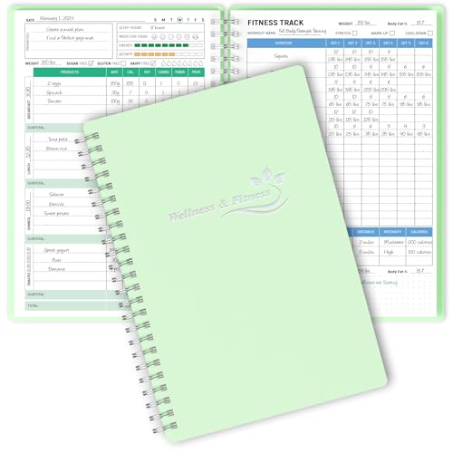 Wellness Planner & Fitness Log - Daily Diet & Health Journal with Weight Loss, Wellness Journal Notebook for Tracking Fitness, Sleep, Nutrition, Meal, Habits, A5(5.8 x 8.6 inch) (Green) - color: Green