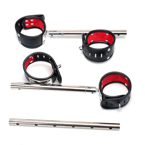 Heavy Duty Stainless Steel Expandable Spreader Bar with 4pcs PU Black--Pink Skull Pattern Detachable Adjustable Straps,Workout Bar for Home Indoor Gym Training Kit - style: Integration-SBlackRed