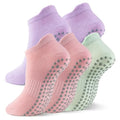 5 Pairs Pilates Socks with Grips for Women Non Slip Grip Yoga Crew Socks for Barre Hospital Barefoot - color: B - 2 Purple 2 Pink 1 Green