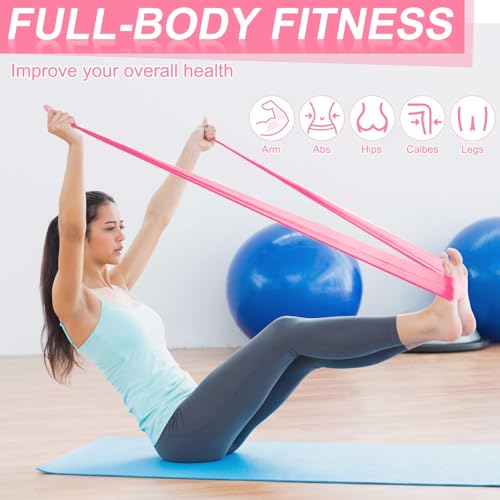 DEEKIN 10 Pcs Resistance Bands Professional Exercise Elastic Bands Latex-Free Yoga Starter Set for Pilates, Physical Therapy, Strength Training, Yoga, Working Out for Women Home Gym - color: Pink, style: 15 Lbs