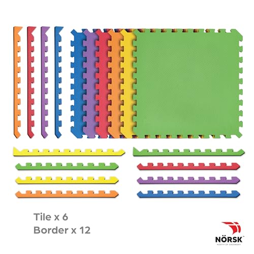 Norsk Dual-Sided Reversible 1/2" Foam Exercise Mats for Home Gym - Interlocking EVA Foam Tiles - color: Rainbow Pack/Black, size: 48 Tiles - 192 Sq. Ft.