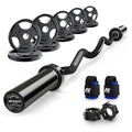 RitFit 2 Inch EZ Curl Bar with Weights, 350LBS Capacity Olympic Barbell for Bicep & Triceps, Home Gym Strength Training - style: Black(with 155LB Weights,Collar and wrist)