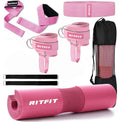 RitFit 7 Pcs Barbell Squat Pad Set, Hip Thrust Pad with Ankle Straps, Resistance Bands, Lifting Straps, Barbell Pad for Squats, Lunges & Hip Thrust - color: Pink
