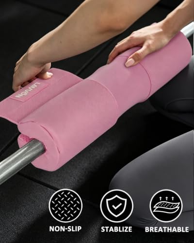 Barbell Squat Pad Set- Nylon Padding AntiSlip- Thick Foam Barbell Pad for Squats Cushion,Lunges&Bar Padding for Hip Thrusts -Standard Olympic Weight Bar Pad (Wrist Straps Weightlifting-Ankle Straps) - color: Ankle-Pink