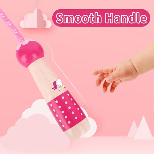 EGOSKY Jump Rope Kids, 7.2ft Children Adjustable Cotton Skipping Rope with Wooden Handle for Boys Girls Fitness Outdoor Activity - color: Pink