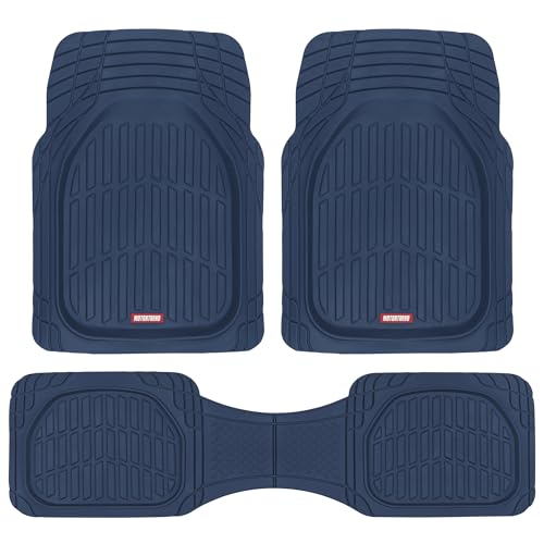 Motor Trend FlexTough Floor Mats for Cars, Blue Deep Dish All-Weather Car Mats, Waterproof Trim-to Fit Automotive Floor Mats for Cars Trucks SUV, Universal Floor Liner Car Accessories - color: Cobalt Blue, style: Full Set