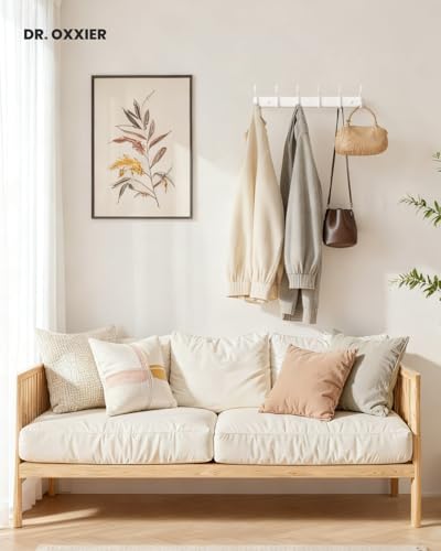 Wall Mounted Coat Rack (White, 1 Pack) - Aluminum 6-Hook Rack with Curved Hooks, Drill Installation, Holds Coats, Towels, and Bags, Ideal for Entryway or Office