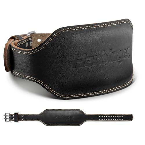 Harbinger Padded Leather Contoured Weightlifting Belt - 4" or 6” Width - Interior Suede Lining & Foam Cushioning - Heavy-Duty Dual Prong Steel Roller Buckle - for Lifting Support - size: Medium, style: 6 Inch: 2.0