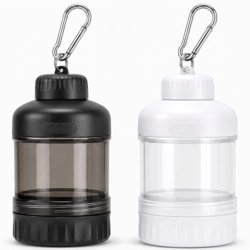 2 Pack Protein Powder Container to Go with Keychain & Keyring, Large Capacity, Clear, Leakproof, Ideal for workouts, fitness, or travel - color: Black&White