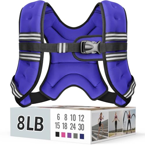 Zeerun Weighted Vest, 6lb/8lb/10lb/12lb/15lb/18lb/20lb/24lb/30lb for Men Women, Reflective Stripe Adjustable Buckle, Comfortable Durable Rucking Vest for Walking Running Strength Training - color: Purple, size: 8 Lb