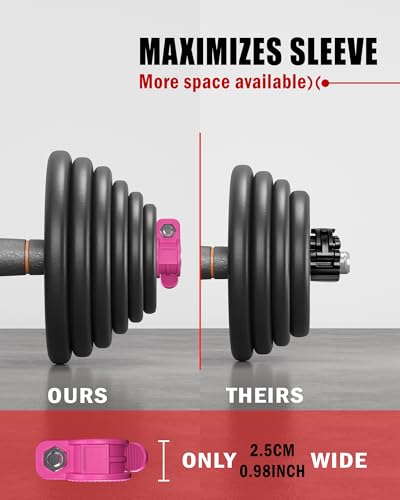 Narrow Barbell Clips 2.5cm Width for Olympic Bars, 0.9-1.18inch Adjustable Weight Clamps, Quick Release Locking Collars for Weightlifting - color: Rose