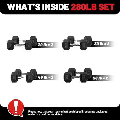 Hex Dumbbell Set 60-650lb, Weights Set Rubber Encased, Home Gym | PAPABABE Complete & Durable Cast Iron Core Odorless PVC Antiroll Hex Shape Ergonomic Chrome Handle Versatile Home Gym - size: 280 lb Set (Pair of 20, 30, 40, 50), style: Chrome Grip