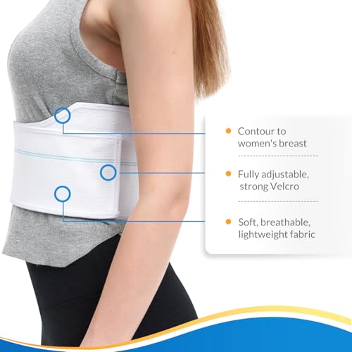 Pauline Broken Rib Brace for Women - Compression Chest Binder for Cracked Ribs Support & Chest Pain Relief - Rib Belt for Bruised Rib Cage (White, Fits 45”-60”) - size: L, style: Women WT